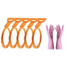 25 Inch Drain Snake Hair Drain Clog Remover Cleaning Tool 5 Pack Drain Cleaning Tool with rubber glove  Drain Cleaning Tool for Bathroom Tubs  Toilet  Kitchen  Clogged Drains  Dredge Pipe and More - B07DK4KBR7
